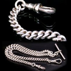 English Sterling Silver Double Albert Pocket Watch Chain | 7.5 " Long